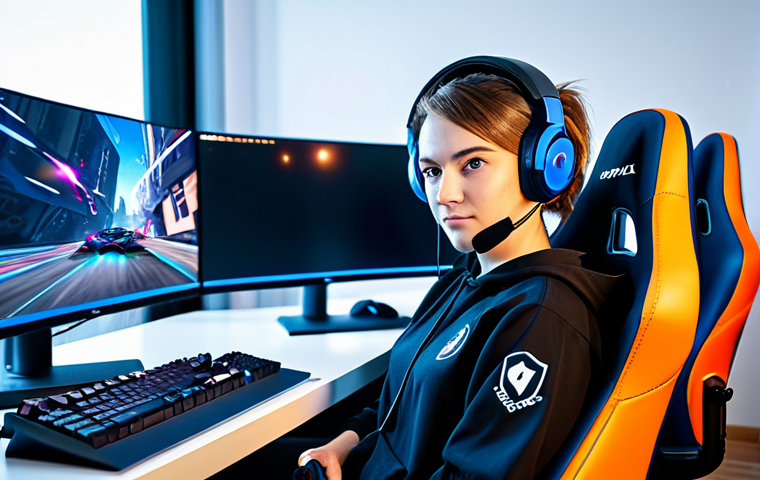 **Prompt:** A professional female gamer wearing a gaming headset and fully clothed in esports attire, sitting in a gaming chair in a brightly lit streaming room with multiple monitors, safe for work, appropriate content, perfect anatomy, natural proportions, family-friendly.